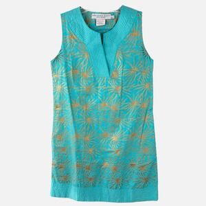 GRETCHEN SCOTT Resort Aqua Blue Metallic Gold Star Sleeveless Tunic Size Small‎